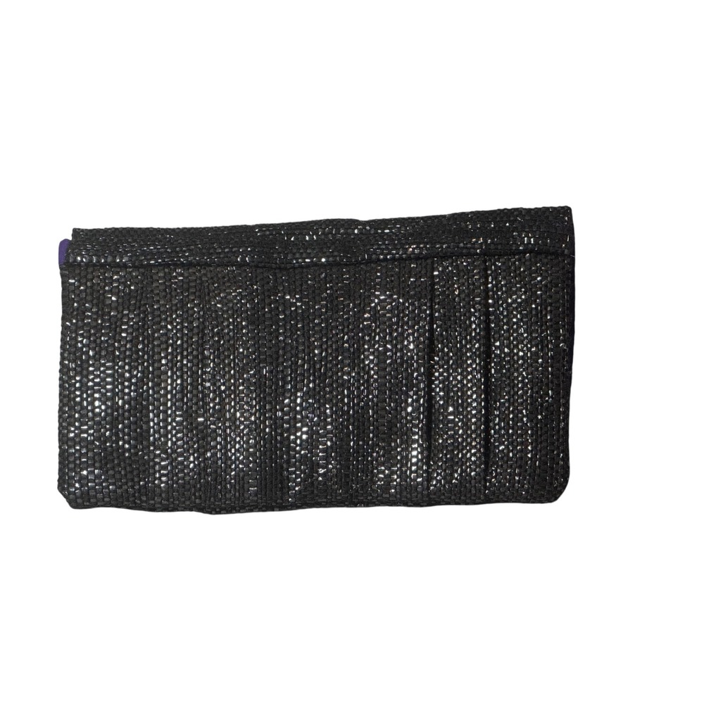 Black Beaded Clutch Bag Purple Gold Embroidered Boho Evening Bag Snap Closure - Picture 4 of 6